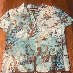 Requirements Blue and Brown Patterned Top